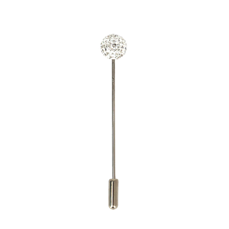 Crystal Ball Lapel Pin Silver & White Crystal MonsterTie