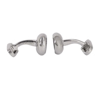 Designer cufflinks made of polished metal, showcasing elegant Italian craftsmanship, perfect for formal attire.