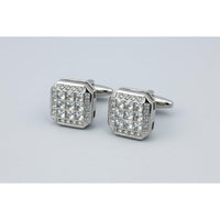 Crystal square silver cufflinks featuring sparkling clear crystals and a sleek silver-plated finish.