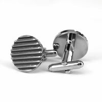 Black Horizontal Stripe Cufflinks showcasing a striking silver and black enamel design, perfect for formal attire.