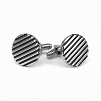 Black Horizontal Stripe Cufflinks featuring silver and black enamel design for a stylish touch.