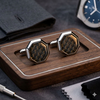 Octagonal Carbon Fibre Gold & Black  Cufflinks Marzthomson