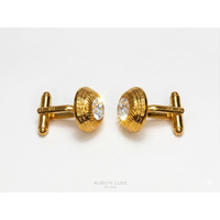 Gold Round Cufflinks with Clear Crystal Elements (Online Exclusive)