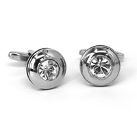 Round Silver One Clear Diamond Crystal Cufflinks  (Online Exclusive)