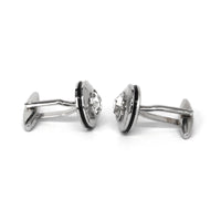 Round Silver One Clear Diamond Crystal Cufflinks  (Online Exclusive)