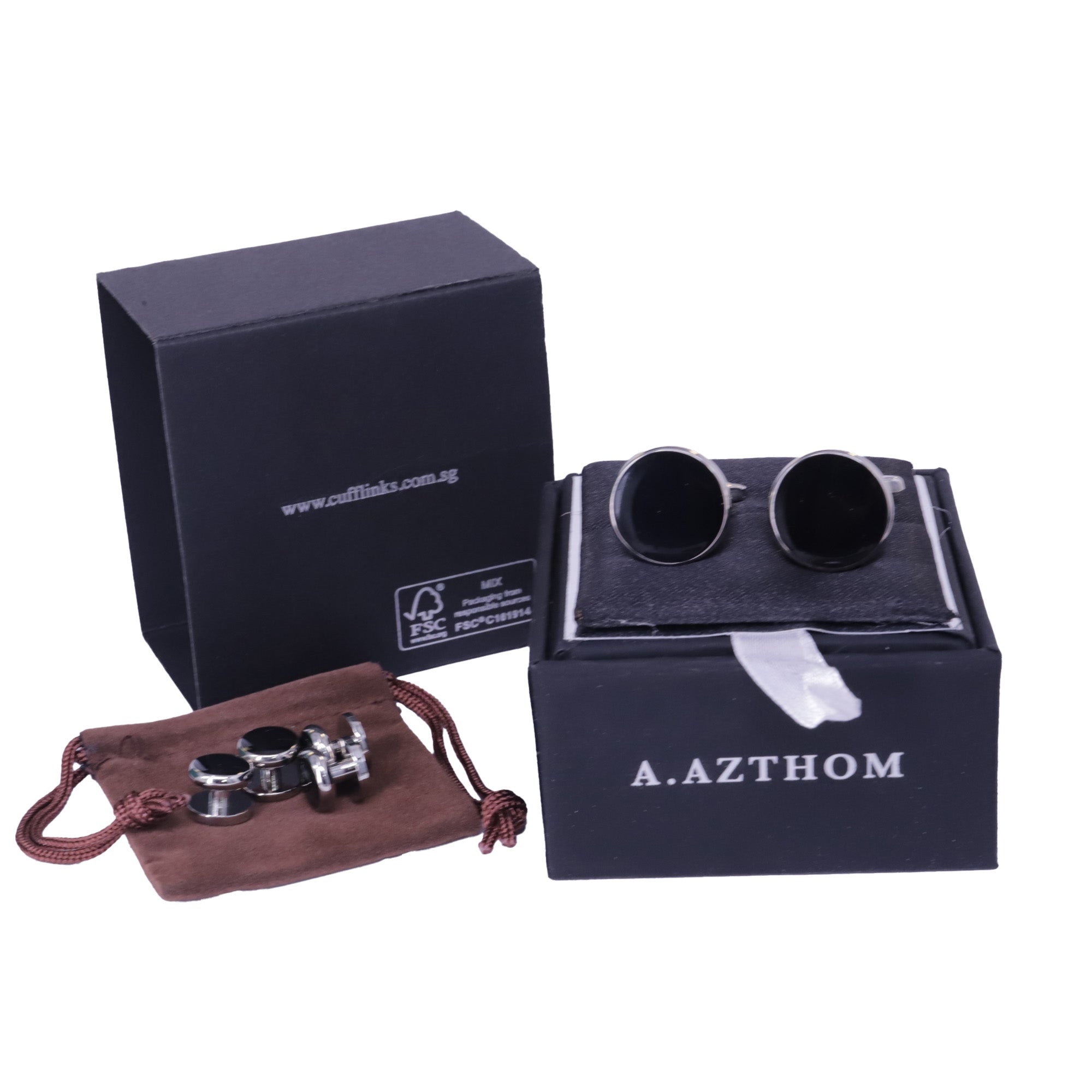 Men's Tuxedo Cufflinks and Studs - Black Onyx with Silver