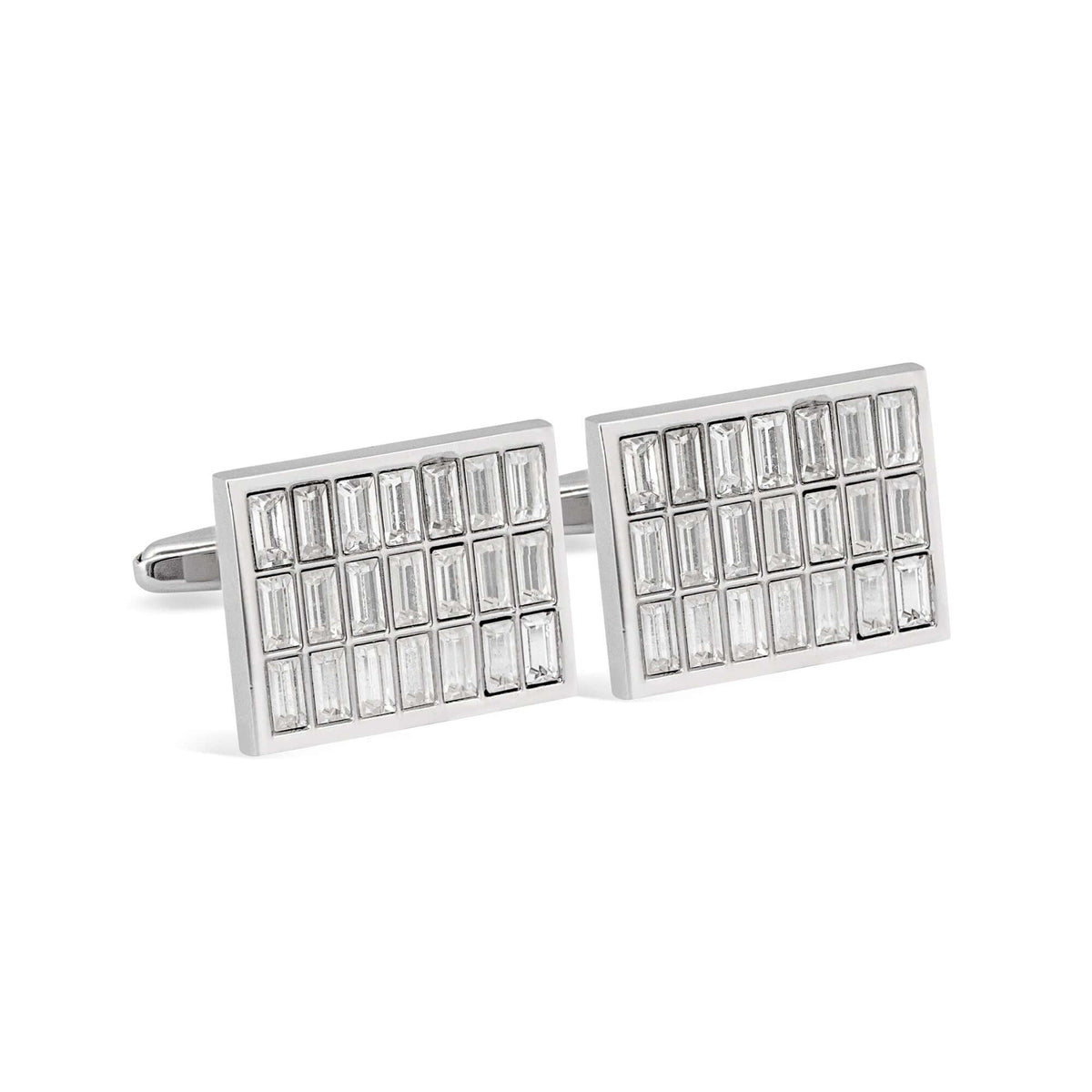 White Crystals Rectangle Cufflinks-Cufflinks.com.sg