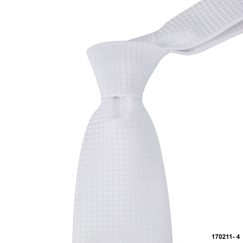 8cm White Geometric Detail Woven Tie F-Cufflinks.com.sg | Neckties.com.sg