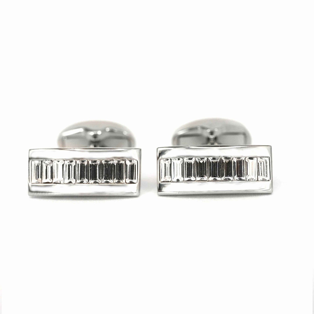 9 Clear Crystal Rectangle Cufflinks-Cufflinks.com.sg