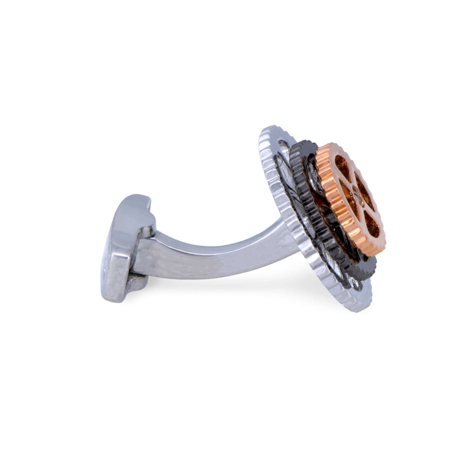 A.Azthom Rotatable Bike Gear Rhodium Trio Colour Plated Cufflinks-Cufflinks.com.sg
