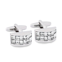 Cyan and Grey Crystal D-Shaped Cufflink-Cufflinks.com.sg