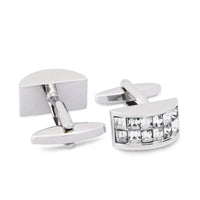 Cyan and Grey Crystal D-Shaped Cufflink-Cufflinks.com.sg