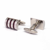 D Shaped cufflinks with Three Pink Stripe-Cufflinks-MarZthomson-Cufflinks.com.sg