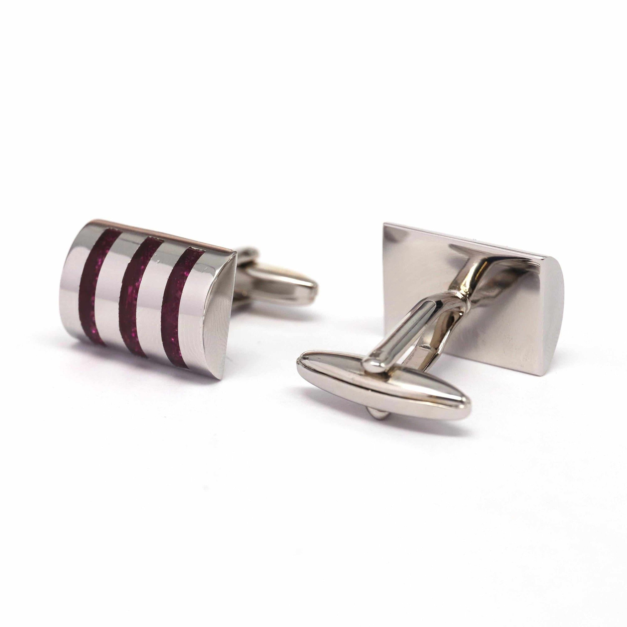 D Shaped cufflinks with Three Pink Stripe-Cufflinks-MarZthomson-Cufflinks.com.sg