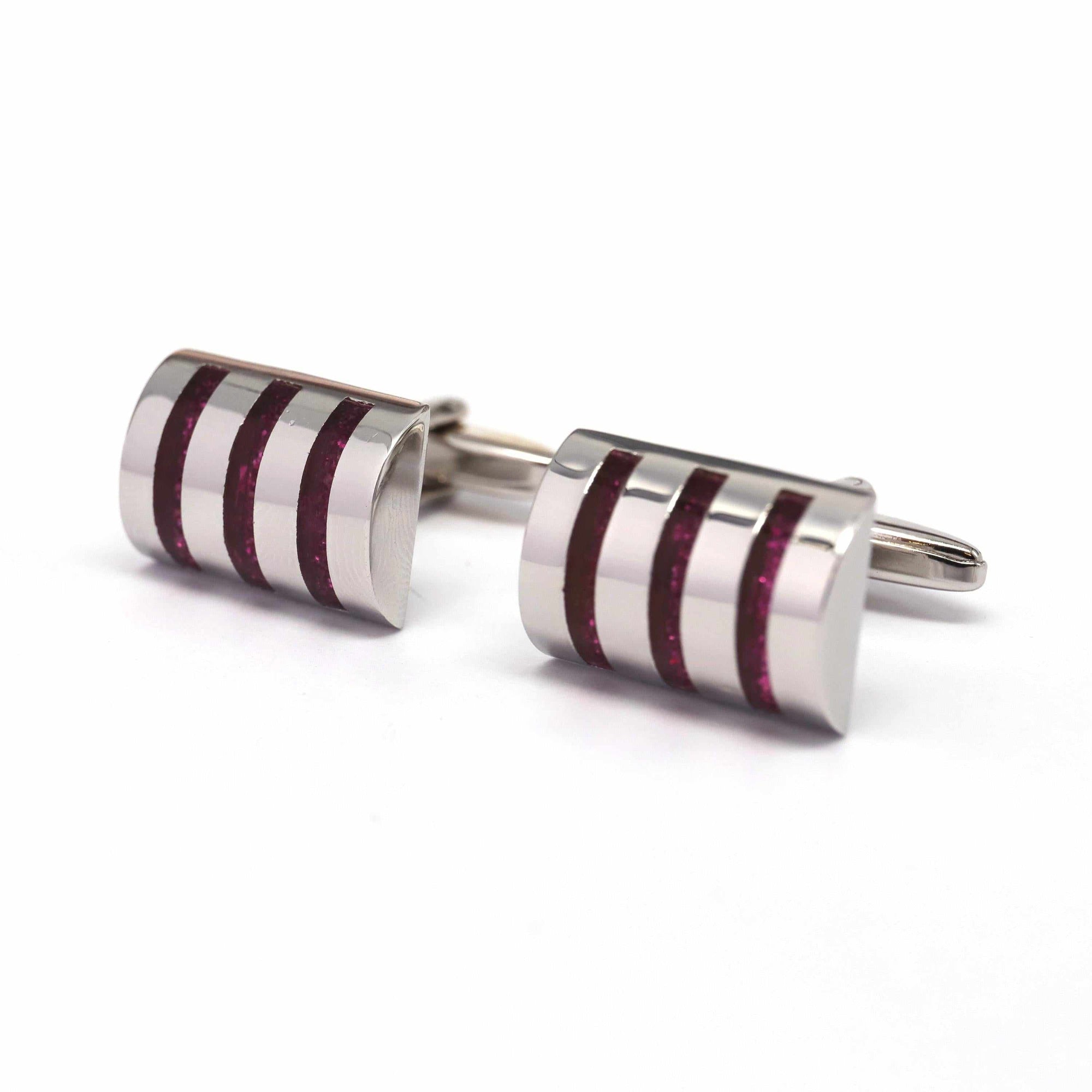 D Shaped cufflinks with Three Pink Stripe-Cufflinks-MarZthomson-Cufflinks.com.sg