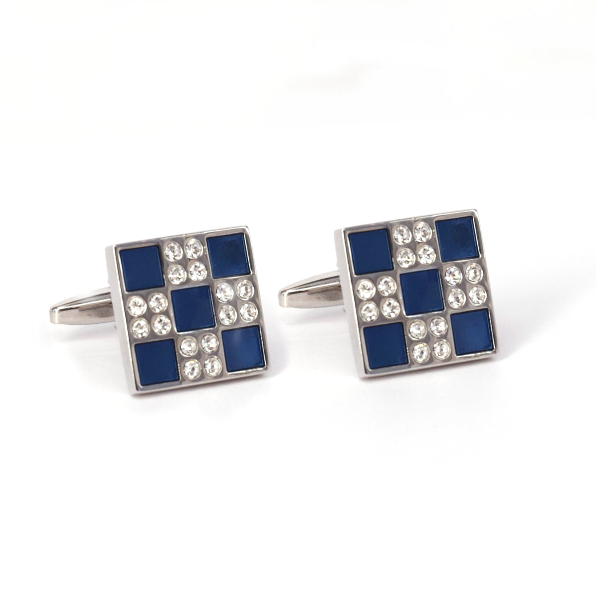 Enamel Blue and White Crystal Cufflinks-Cufflinks.com.sg