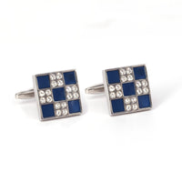 Enamel Blue and White Crystal Cufflinks-Cufflinks.com.sg