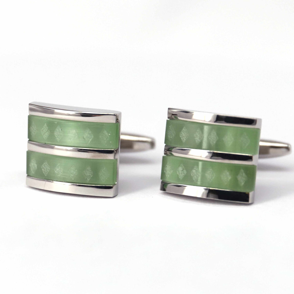 Fiber Glass Rectangle cufflinks with Silver Inserts-Cufflinks.com.sg
