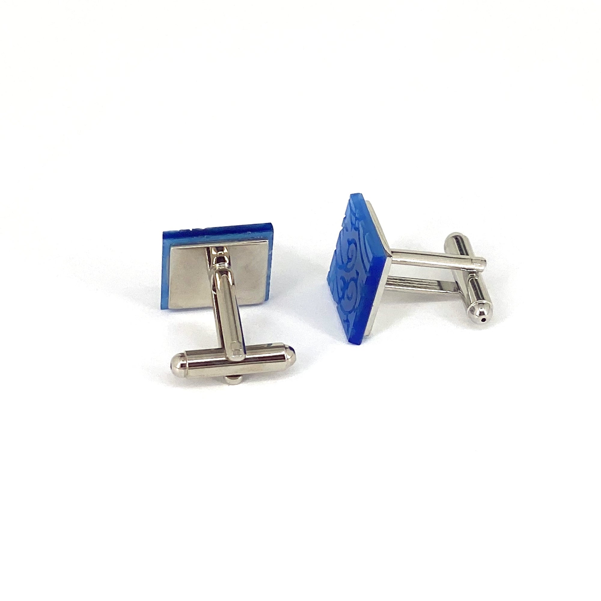 Floral blue in Fiber Optic-Cufflinks.com.sg
