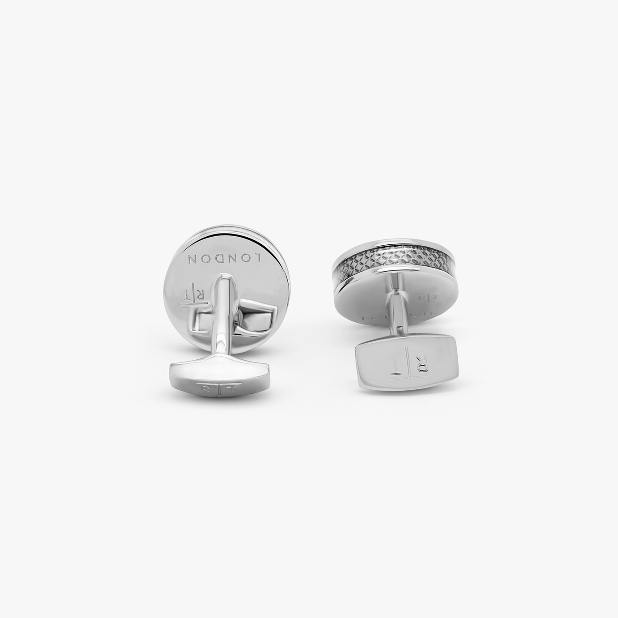 Grey Rhodium Plated Carbon Fibre Disc Cufflinks & Stud Set-cufflink and stud set-Tateossian-Cufflinks.com.sg