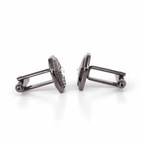 Gunmetal Hexagon with 1 clear diamond crystal Cufflinks-Classic Cufflinks-MarZthomson-Cufflinks.com.sg
