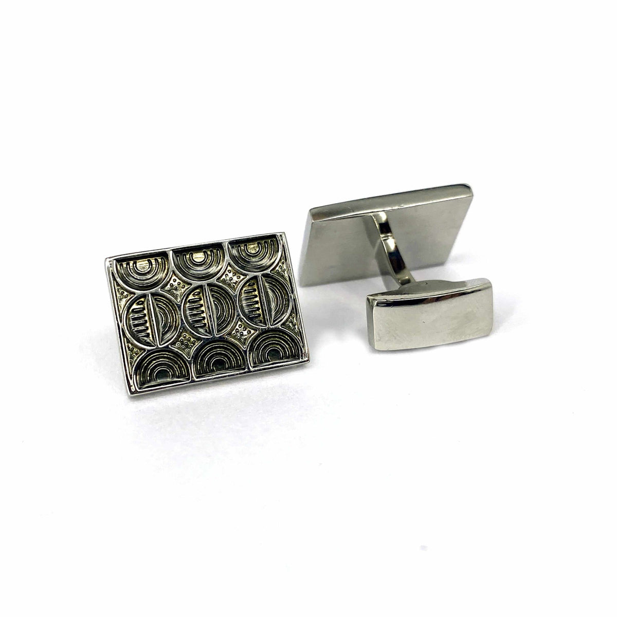 Gunmetal Rectangle Cufflinks with Flower Design-Crystal Cufflinks-MarZthomson-Cufflinks.com.sg