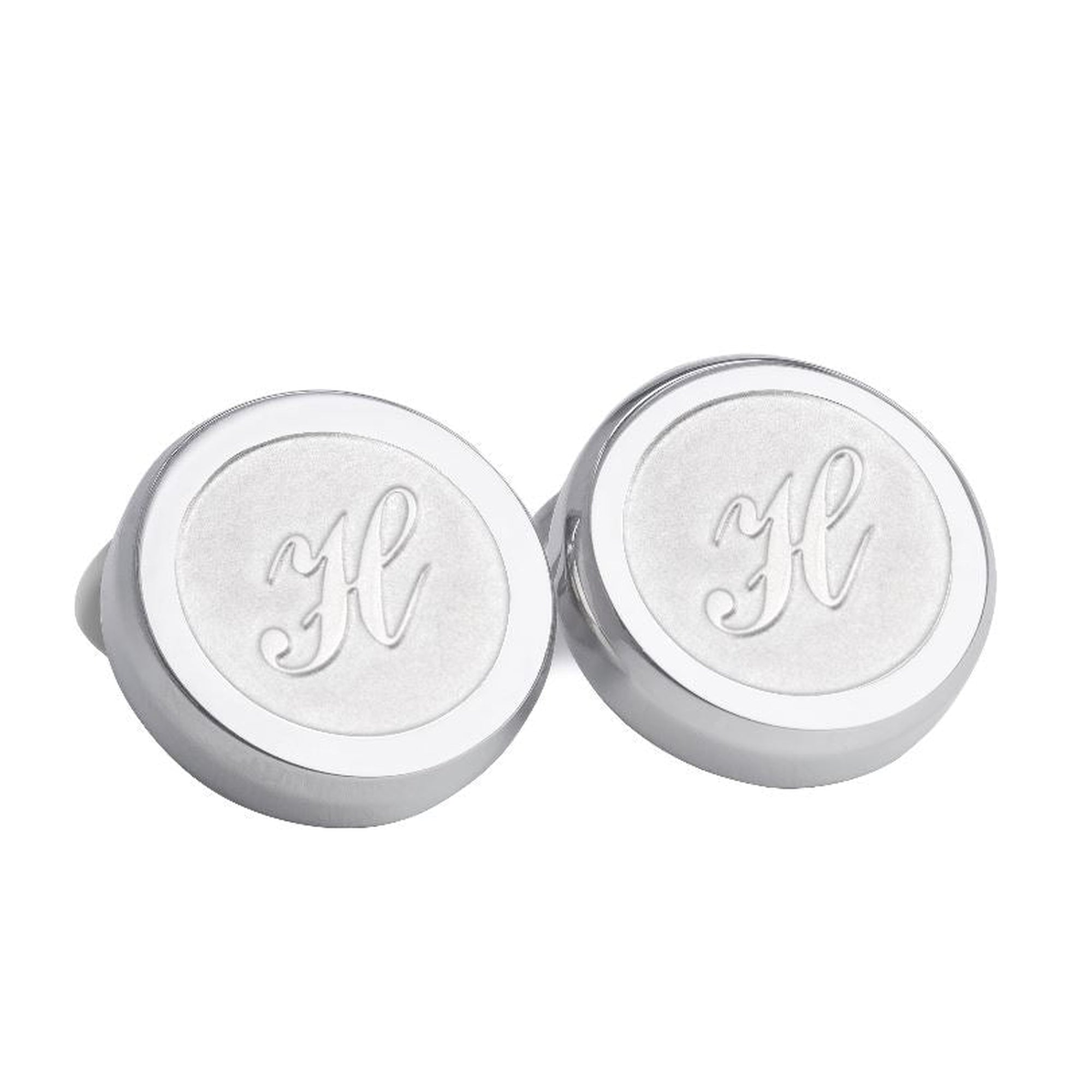 H Monogram Etched Silver Cufflinks with Clip-on Button Covers one piece-Button Cover Cufflinks-A.Azthom-Cufflinks.com.sg