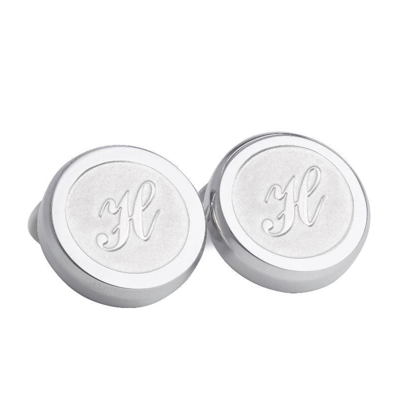 H Monogram Etched Silver Cufflinks with Clip-on Button Covers one piece-Button Cover Cufflinks-A.Azthom-Cufflinks.com.sg