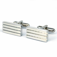 Horizontal Stripe Solid Silver Cufflinks-Cufflinks.com.sg
