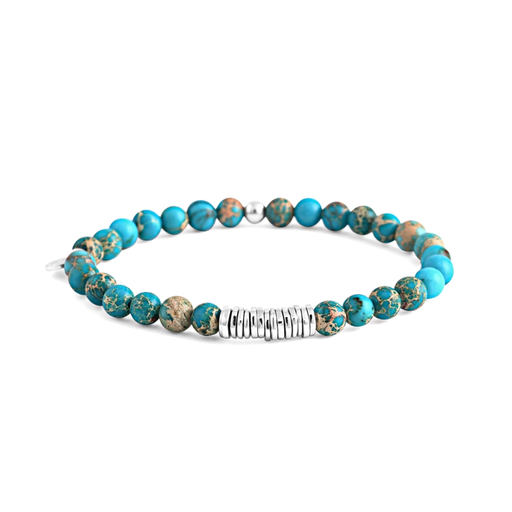 Impression Jasper Beaded Bracelet with Silver Spacer Discs-Bracelets-Tateossian-L-Cufflinks.com.sg