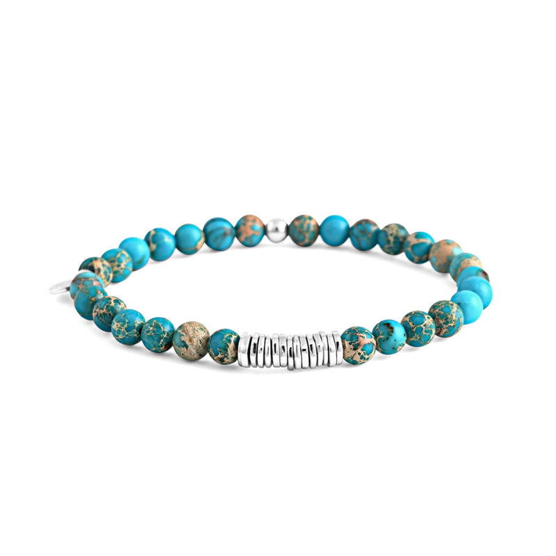 Impression Jasper Beaded Bracelet with Silver Spacer Discs-Bracelets-Tateossian-L-Cufflinks.com.sg