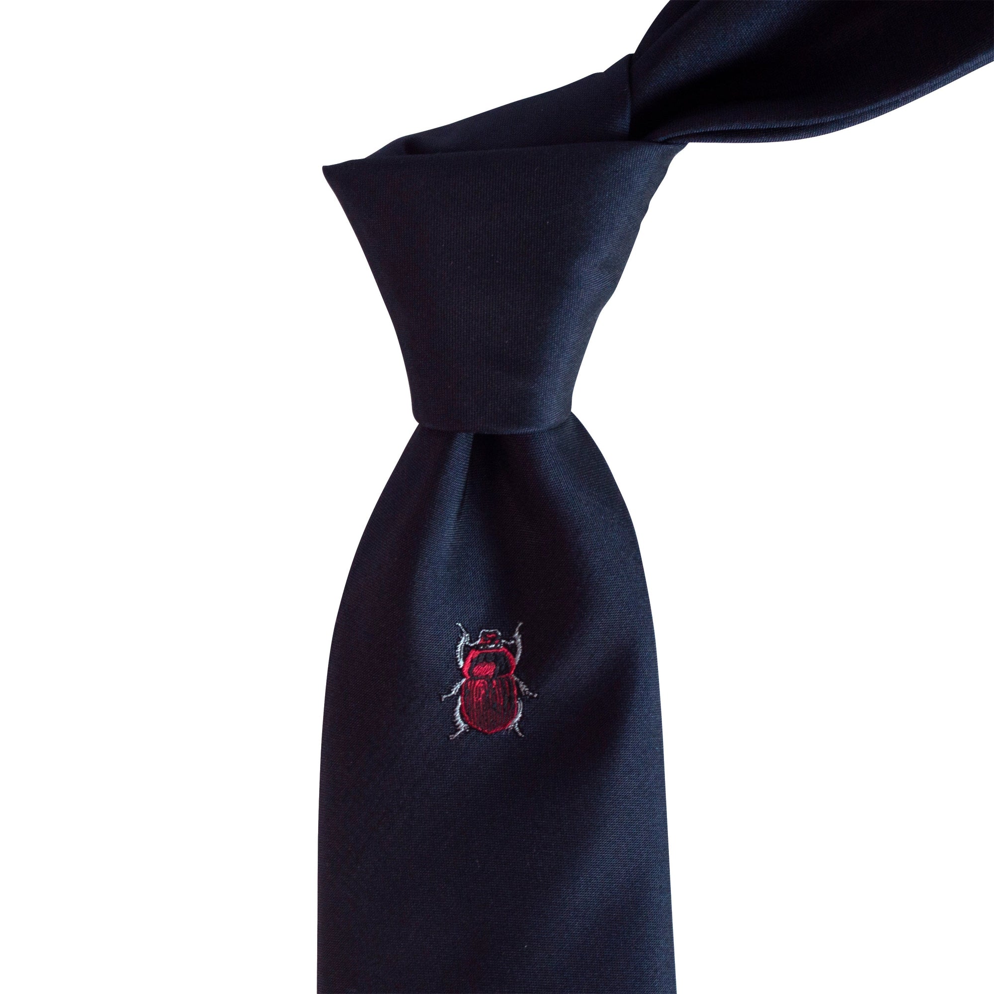 Lanvin Scarab Beetle Embroidered Silk Satin Necktie in Navy Blue-Cufflinks.com.sg | Neckties.com.sg