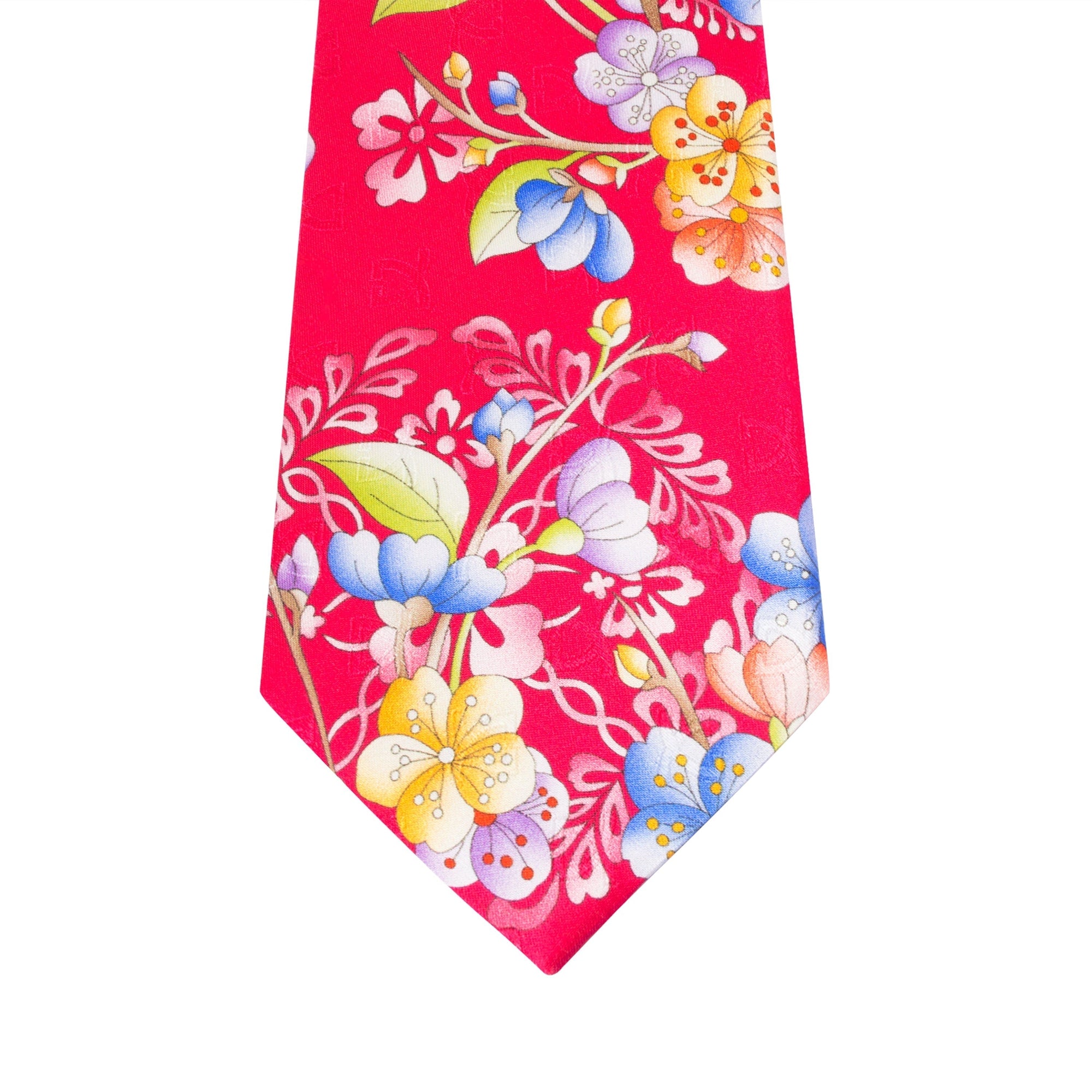 Leonard Fuchsia Silk Satin 8cm Tie with Floral Prints-Cufflinks.com.sg | Neckties.com.sg