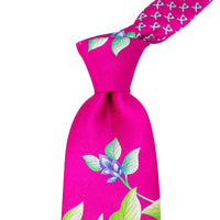 Leonard Magenta Silk Satin 8cm Tie with Floral Details-Cufflinks.com.sg | Neckties.com.sg