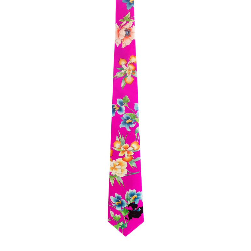 Leonard Magenta Silk Satin 8cm Tie with Floral Prints-Cufflinks.com.sg | Neckties.com.sg