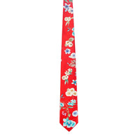 Leonard Scarlet Silk Satin 8cm Tie with Floral and Pink Cherry Prints-Cufflinks.com.sg | Neckties.com.sg