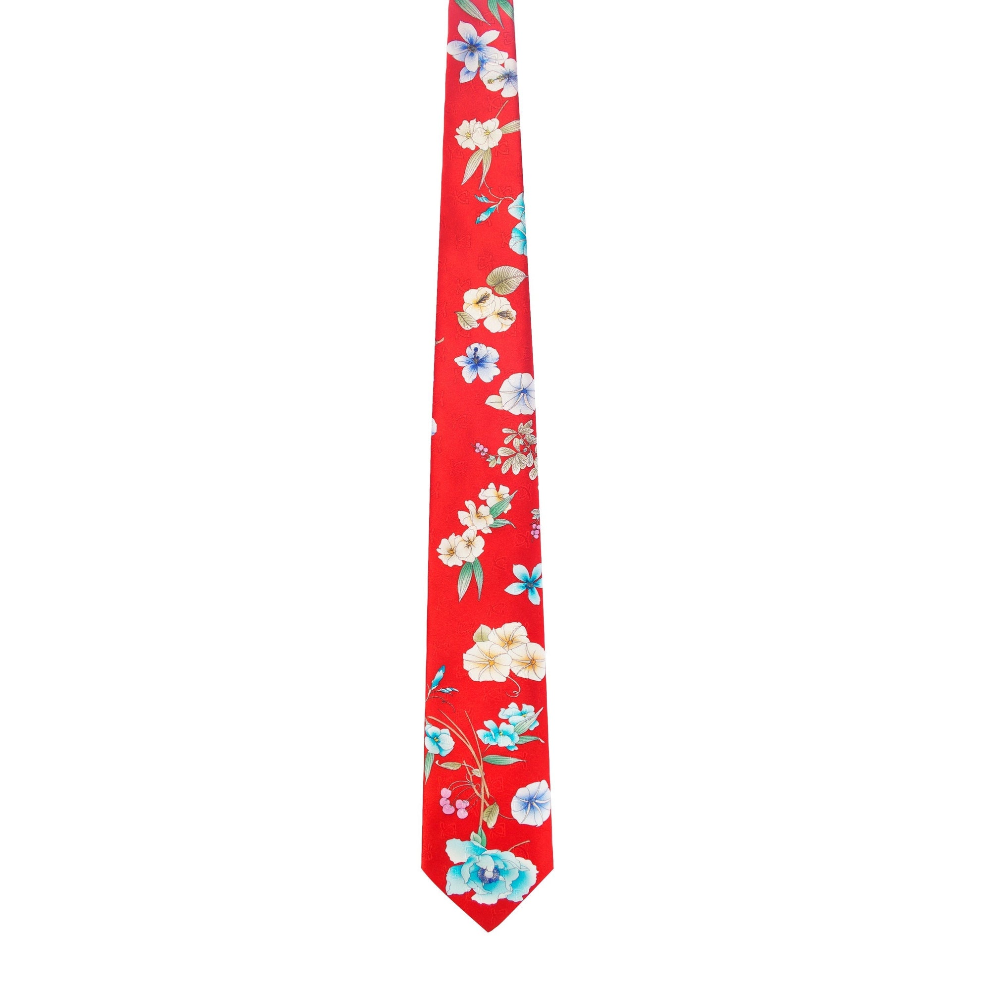 Leonard Scarlet Silk Satin 8cm Tie with Floral and Pink Cherry Prints-Cufflinks.com.sg | Neckties.com.sg