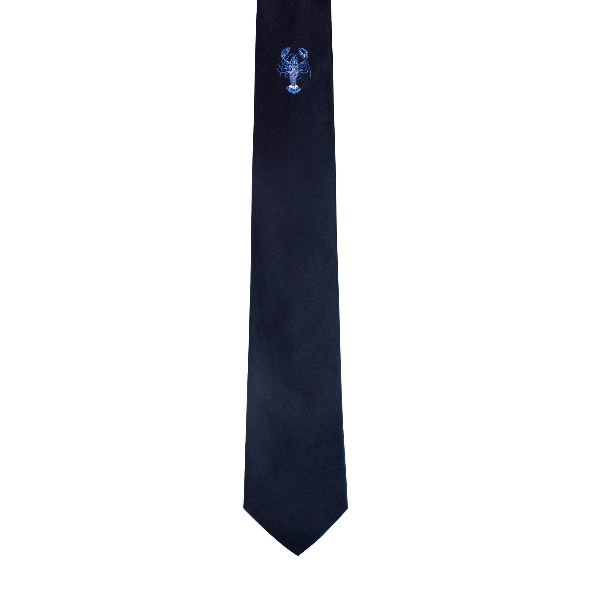 Lobster Embroidered Silk Satin Necktie in Navy Blue-Cufflinks.com.sg | Neckties.com.sg