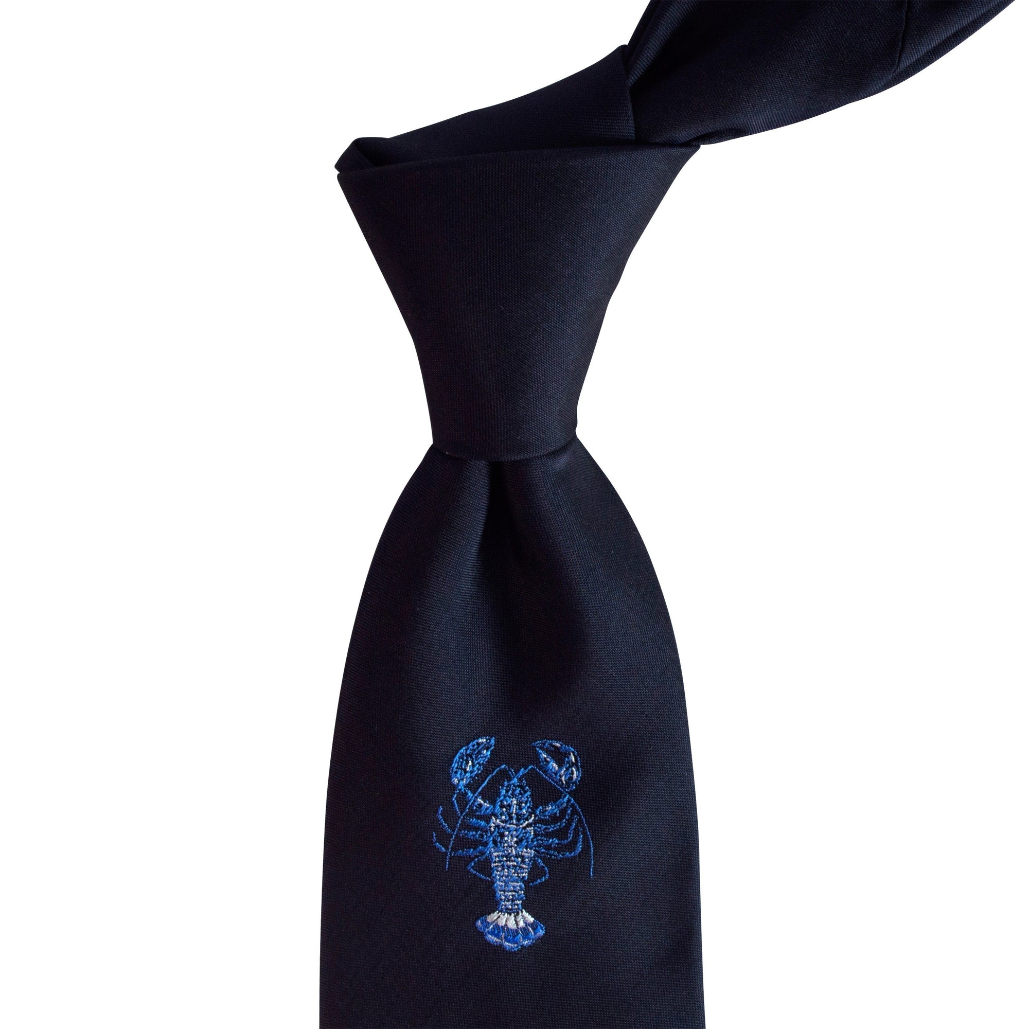 Lobster Embroidered Silk Satin Necktie in Navy Blue-Cufflinks.com.sg | Neckties.com.sg