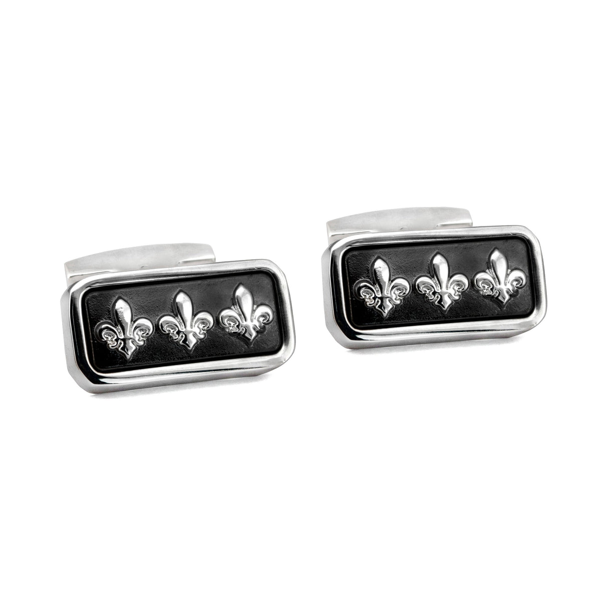 MarZthomson Black Rectangle Cufflinks with Fleur-de-lis Cufflinks M-Cufflinks.com.sg
