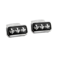 MarZthomson Black Rectangle Cufflinks with Fleur-de-lis Cufflinks M-Cufflinks.com.sg