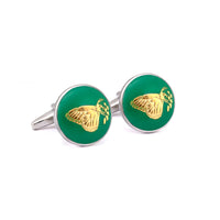 MarZthomson Botanic Series - Round Gold Butterfly Cufflinks in Green-Cufflinks.com.sg
