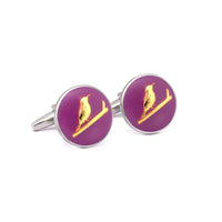 MarZthomson Botanic Series - Round Gold Sunbird Cufflinks in Purple-Cufflinks.com.sg