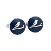 MarZthomson Botanic Series - Round Silver Sunbird Cufflinks-Cufflinks.com.sg