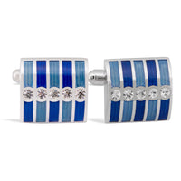 MarZthomson Clear Crystal with Blue Stripe Cufflink-Cufflinks.com.sg