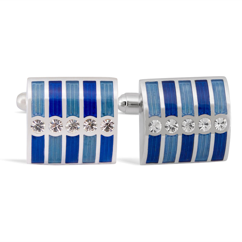 MarZthomson Clear Crystal with Blue Stripe Cufflink-Cufflinks.com.sg