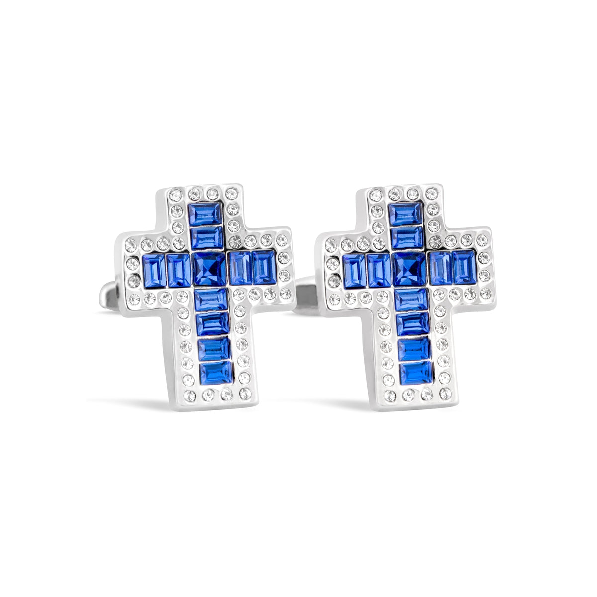 MarZthomson Cross Shape Clear and Blue Crystals Cufflinks M16-Cufflinks.com.sg