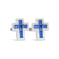 MarZthomson Cross Shape Clear and Blue Crystals Cufflinks M16-Cufflinks.com.sg