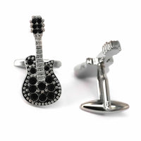 MarZthomson Electric Guitar Cufflink in Silver and Black Crystal-Novelty Cufflinks-MarZthomson-Cufflinks.com.sg