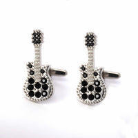 MarZthomson Electric Guitar Cufflink in Silver and Black Crystal-Novelty Cufflinks-MarZthomson-Cufflinks.com.sg